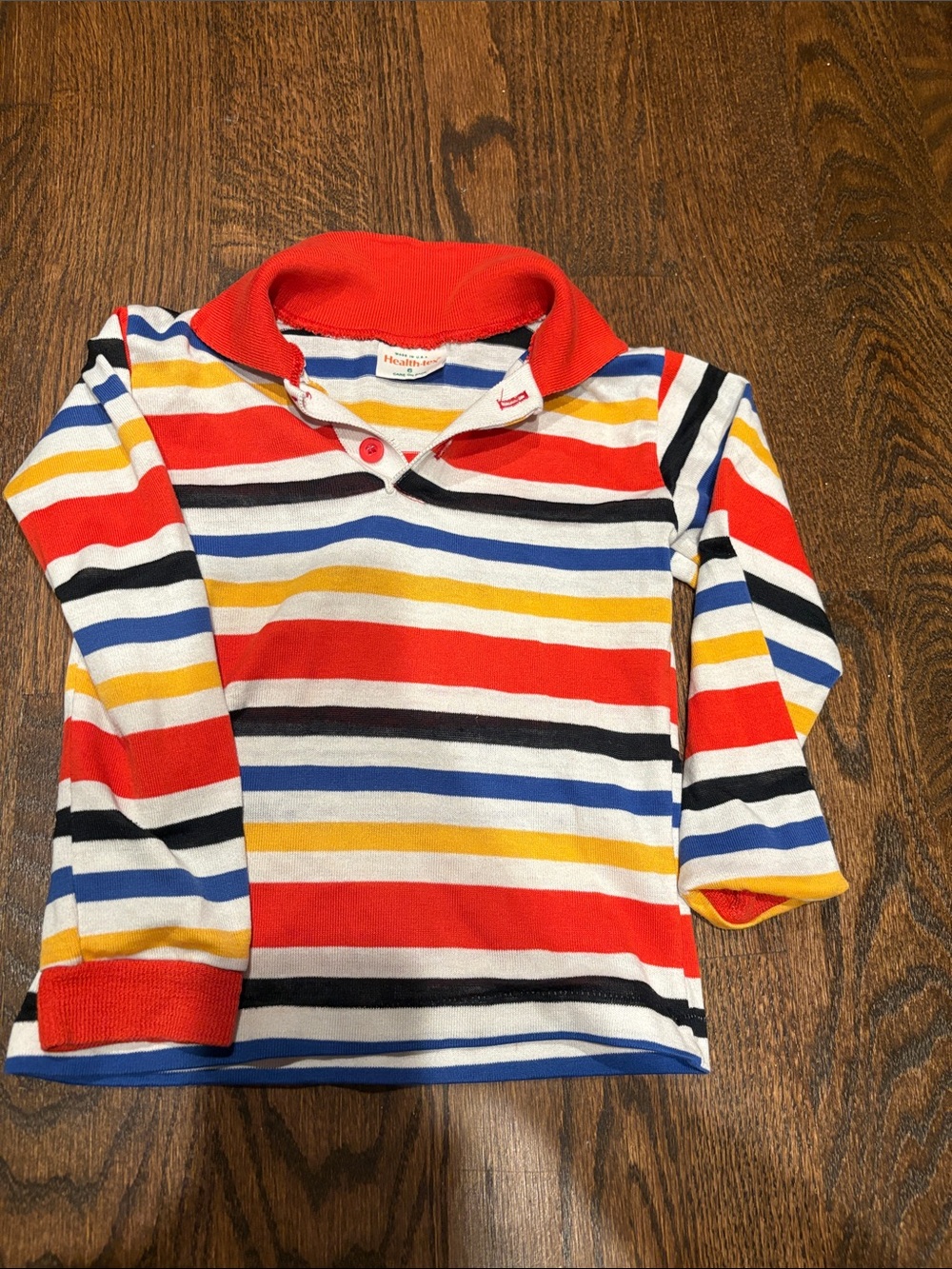 Vintage kids Long Sleeve Polo Top in Red Multi-Stripe